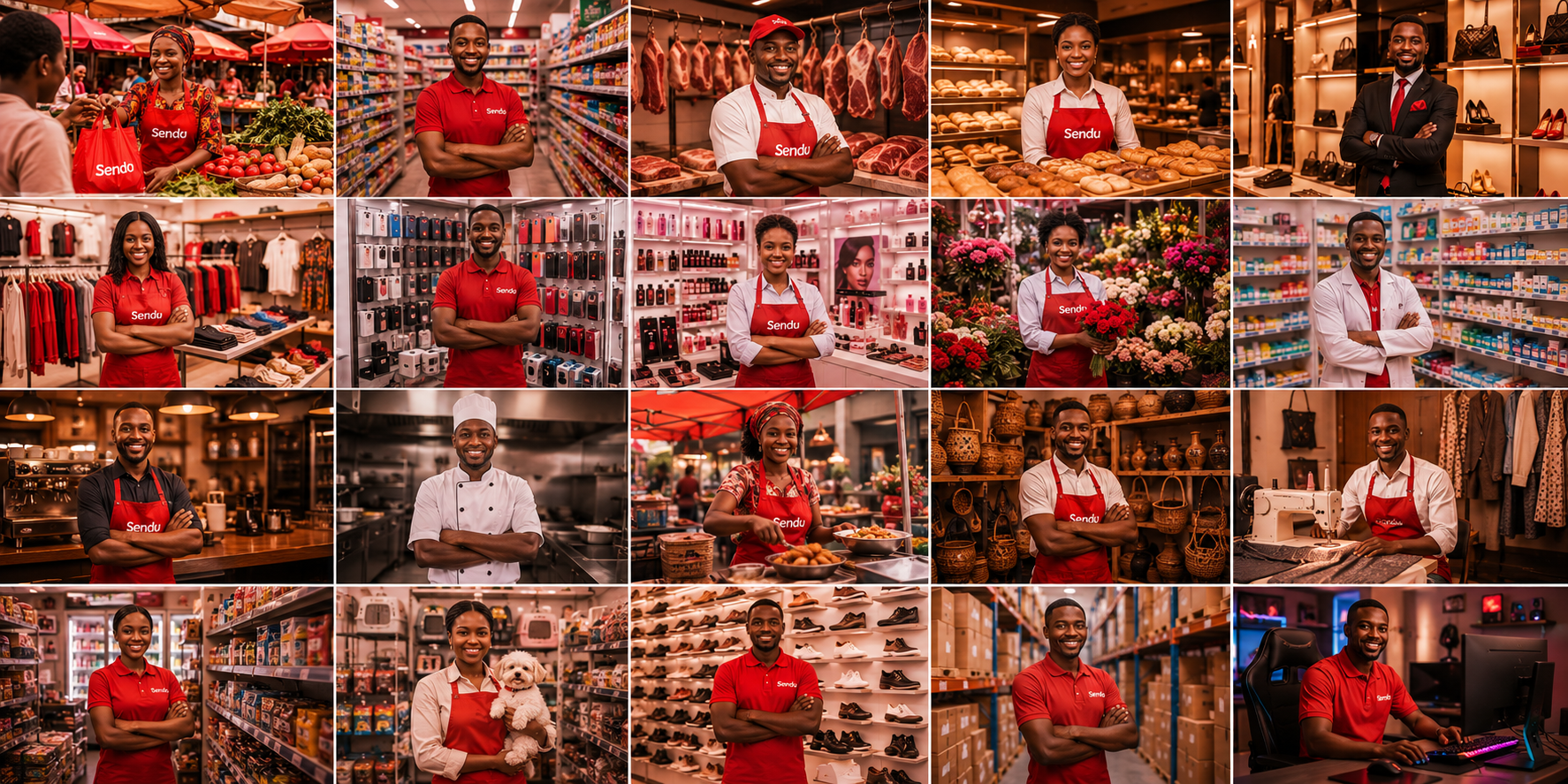 Sendo vendors across restaurants, markets, pharmacies, fashion, and more